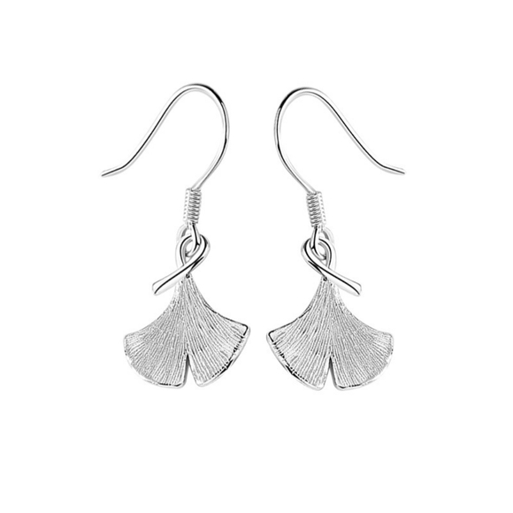 s925 Sterling Silver Ginkgo Leaf Earrings - Picture 1 of 3
